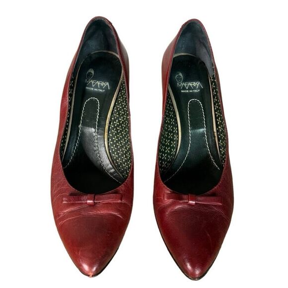 Mafarka Shoes Womens 7 US 38 EU Red Leather Pumps Bow Retro‎ Pin Up Rockabilly - Picture 1 of 12